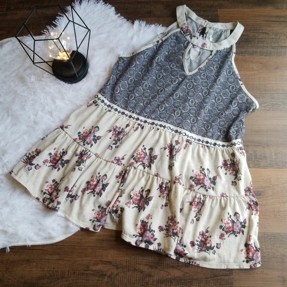 Jolt Tops - · Jolt Small Floral Ruffle Boho Tank Top ·